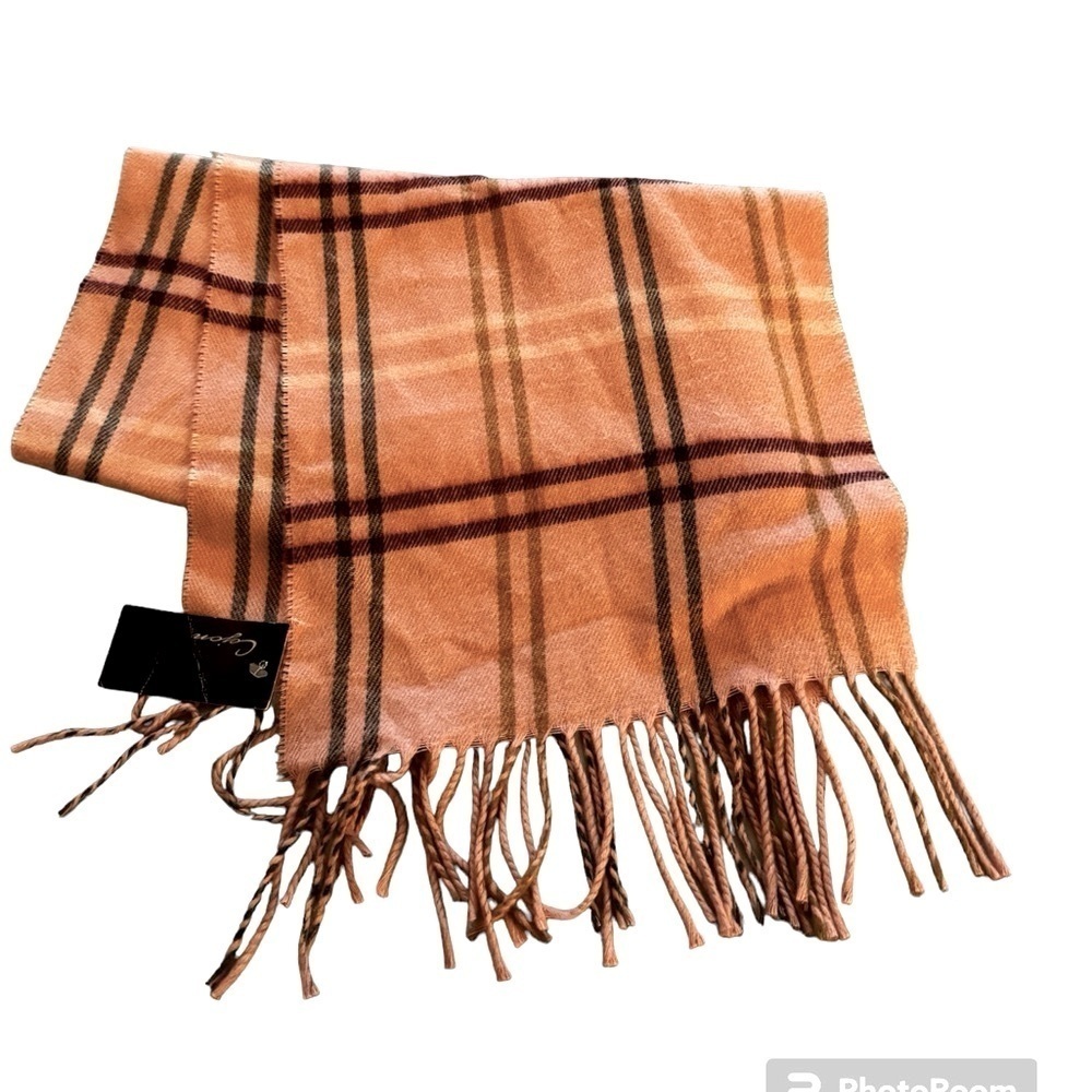 NEW! ITALIAN MADE CEJON Pink plaid classic scarf Fringe 100% Acrylic Winter NWT
